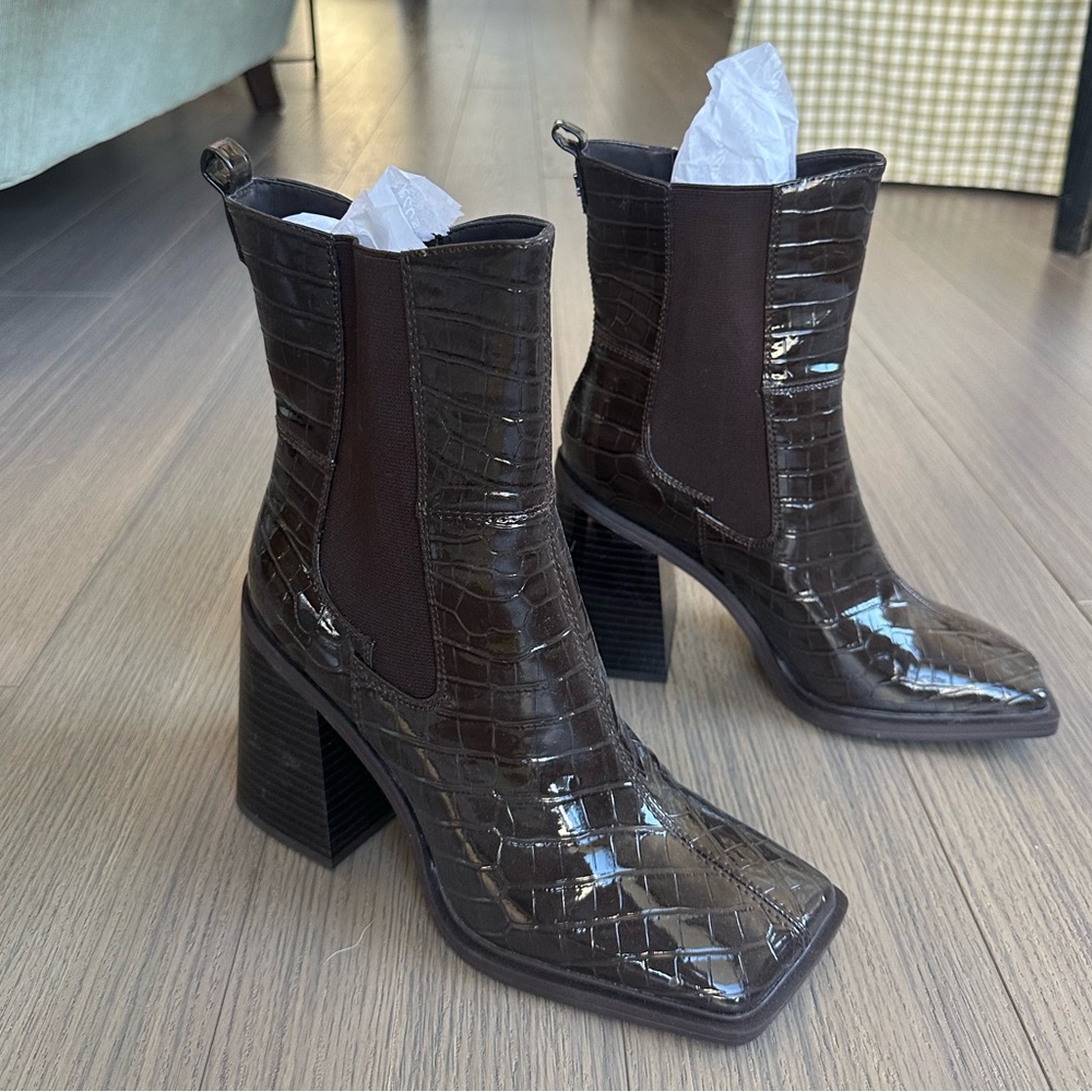 Circus by Sam Edelman Dark Brown Croc Heeled Boots